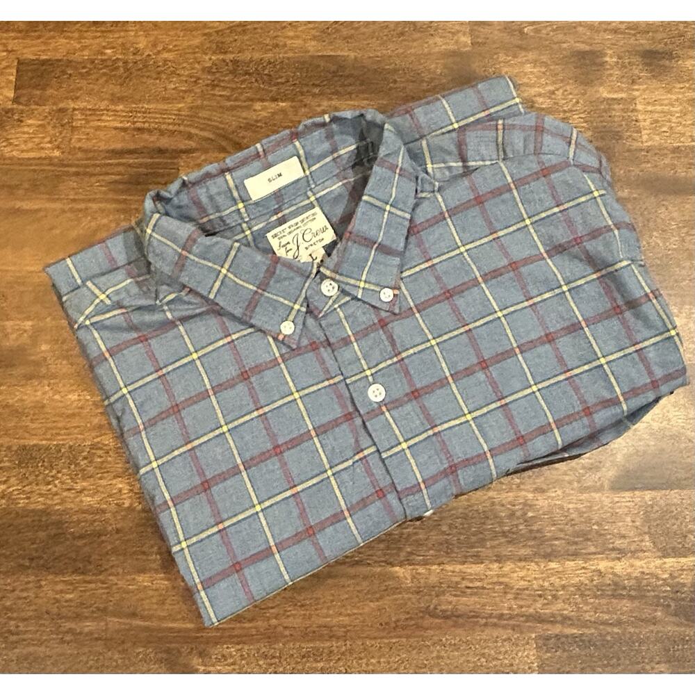 Men's J Crew Plaid shirt button up Slim fit Size LARGE